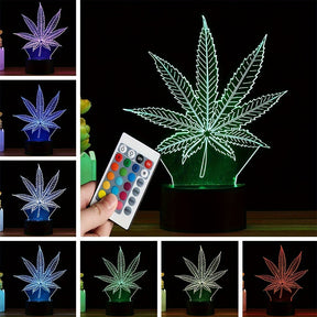 Lampe de Nuit 3D Feuille de Chanvre - Illusion d'Optique et 16 Couleurs