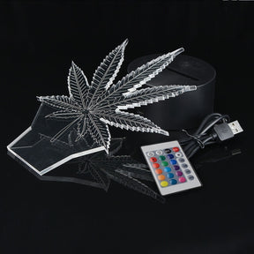 Lampe de Nuit 3D Feuille de Chanvre - Illusion d'Optique et 16 Couleurs