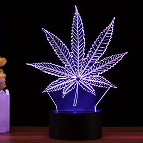 Lampe de Nuit 3D Feuille de Chanvre - Illusion d'Optique et 16 Couleurs