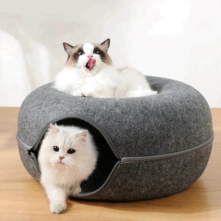 Lit pour Chat en Forme de Donut - Matériau Doux et Base Antidérapante