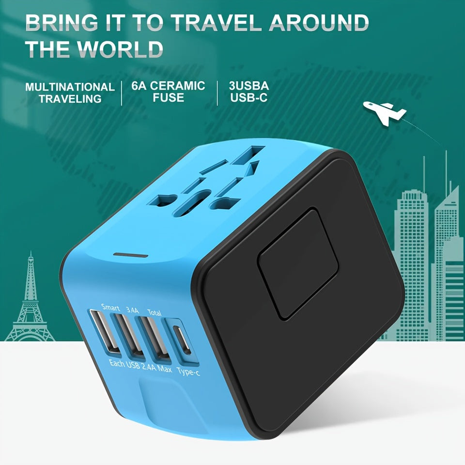 Adaptateur de Voyage Universel | 4 Ports USB et Type-C, Chargement Rapide
