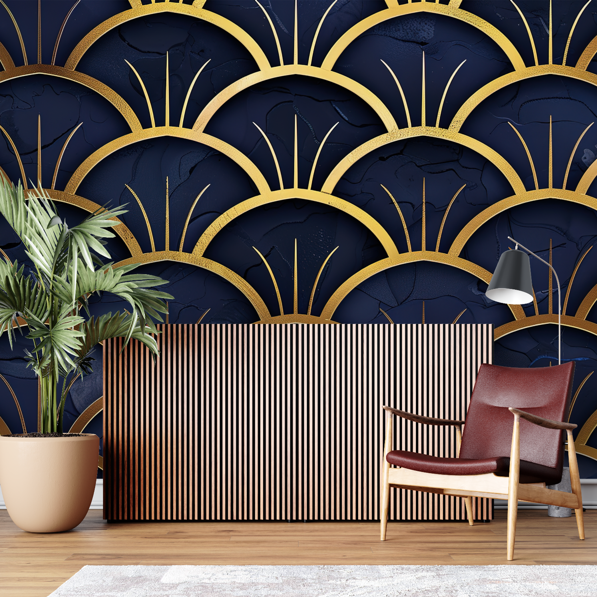 Decorative Blue And Gold Art Wallpaper