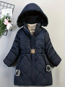 Manteau d'Hiver pour Filles - Douillet avec Capuche en Fausse Fourrure