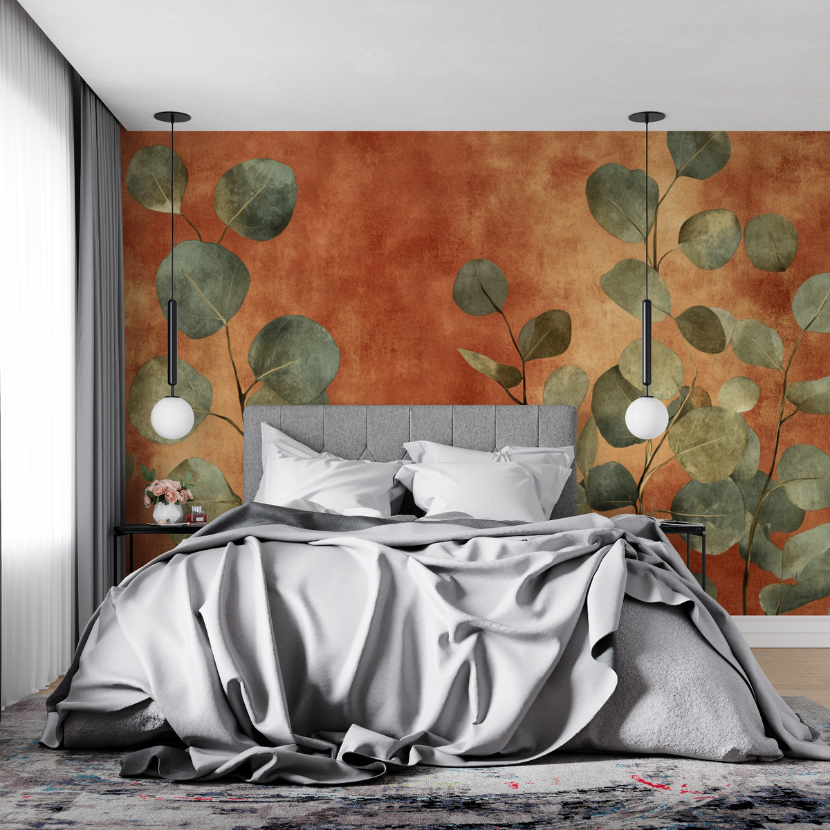 Terracotta And Stylised Eucalyptus Wallpaper