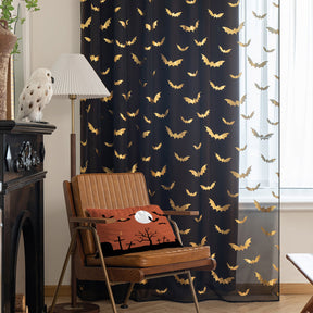 Rideaux Sheer au Motif de Chauve-Souris - Ambiance Mystique et Intimité Subtile