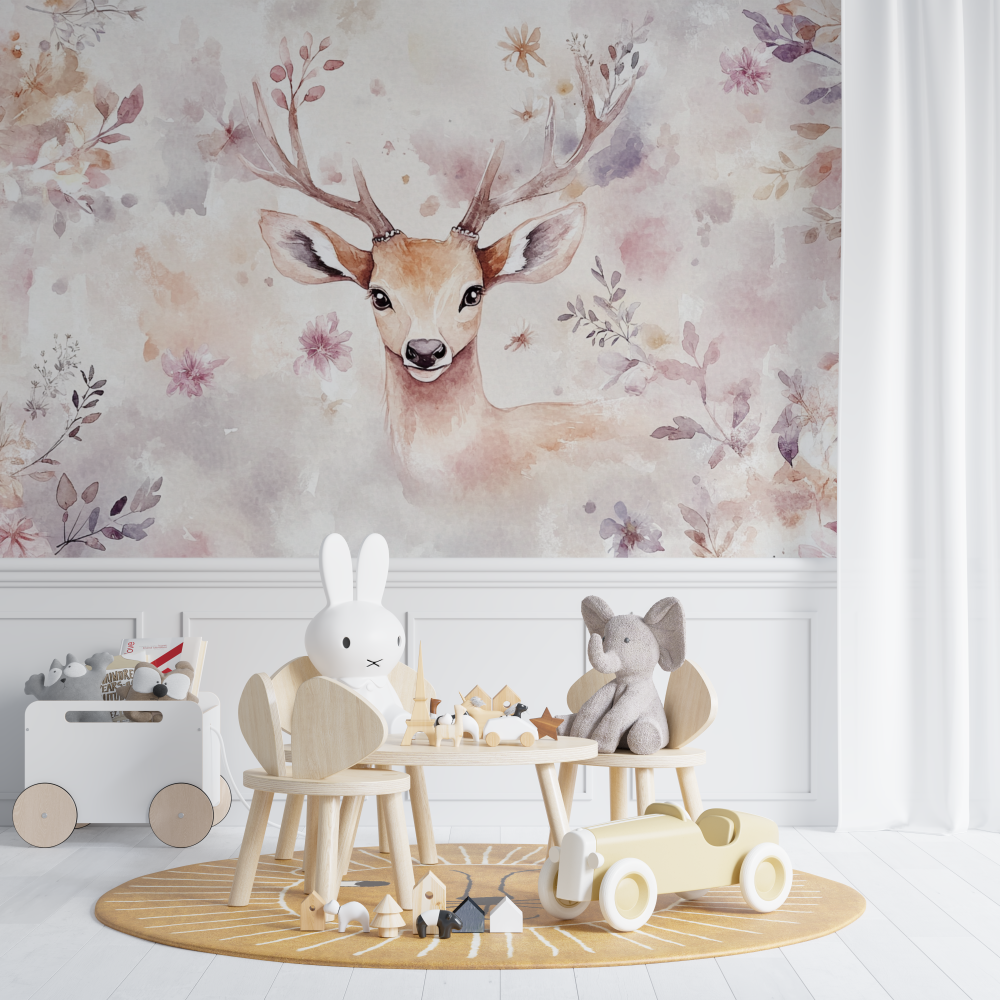 Wallpaper Animals Deer Crown Small Flowers