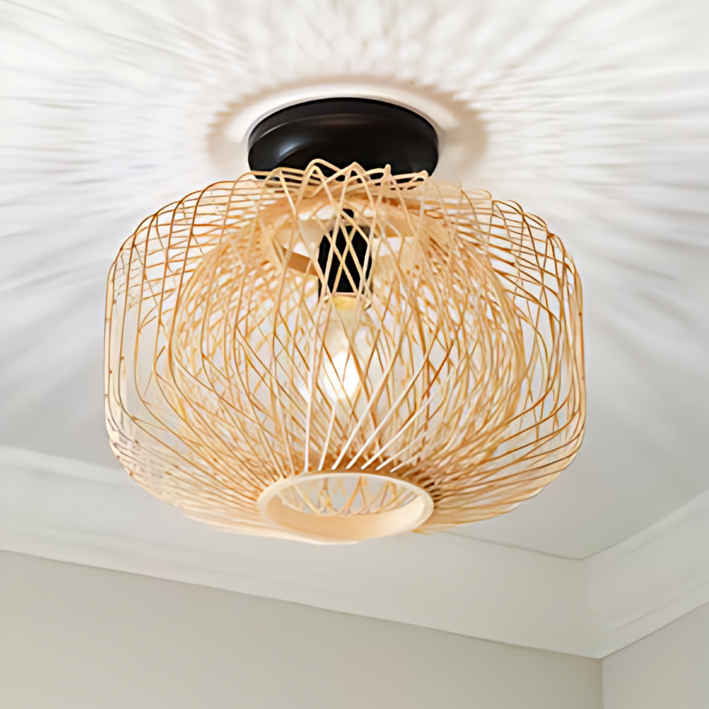 Lampe Plafonnier en Rotin - Style Boho Chic et Élégant