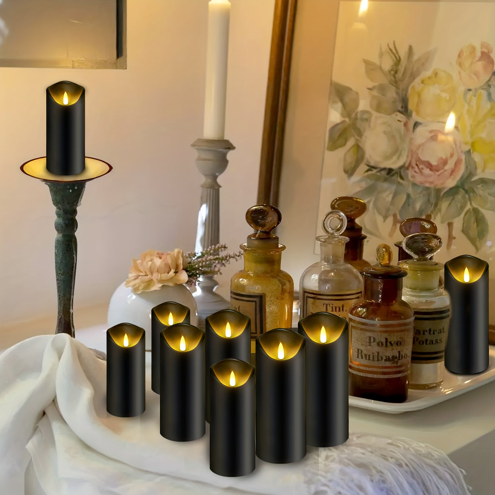Bougies LED Noires avec Télécommande - Ensemble de 5 Pièces Sûr et Élégant