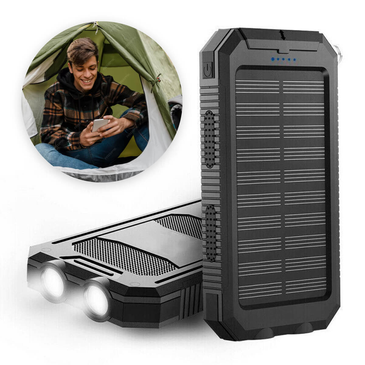 Batterie Solaire Étanche 500000mAh - Chargeur Portable avec Lampe Torche LED