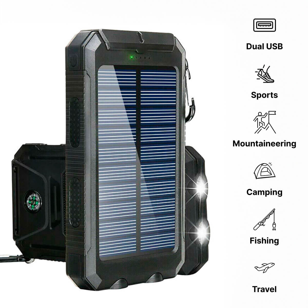 Batterie Solaire Étanche 500000mAh - Chargeur Portable avec Lampe Torche LED