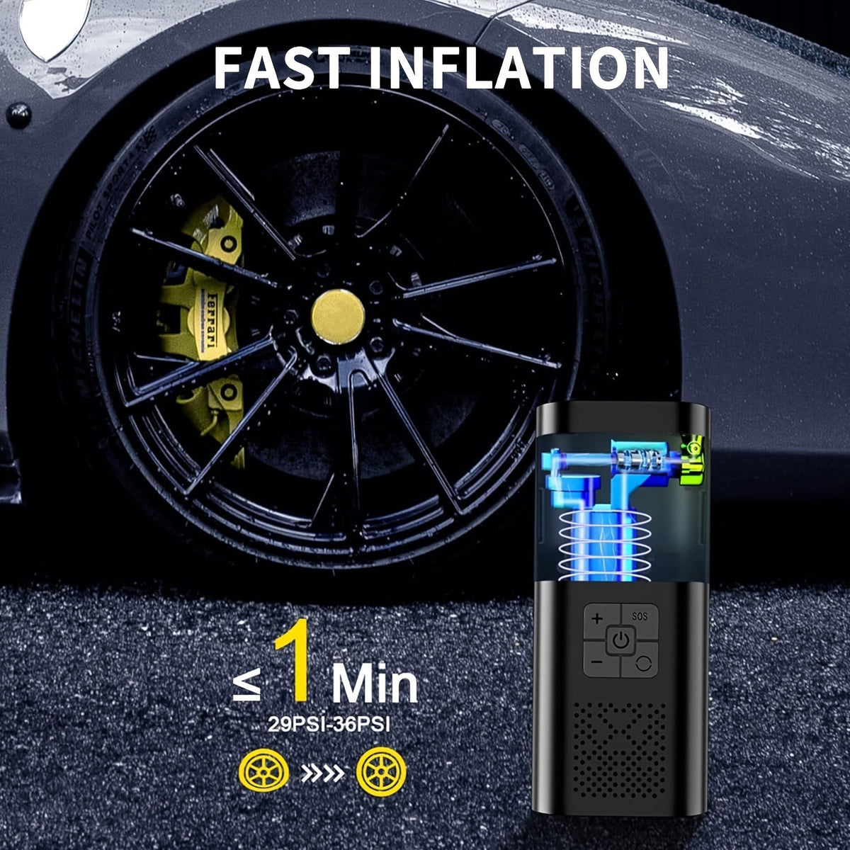 Compresseur d'air Portable 150 PSI - Écran LCD et Lumière LED Intégrée