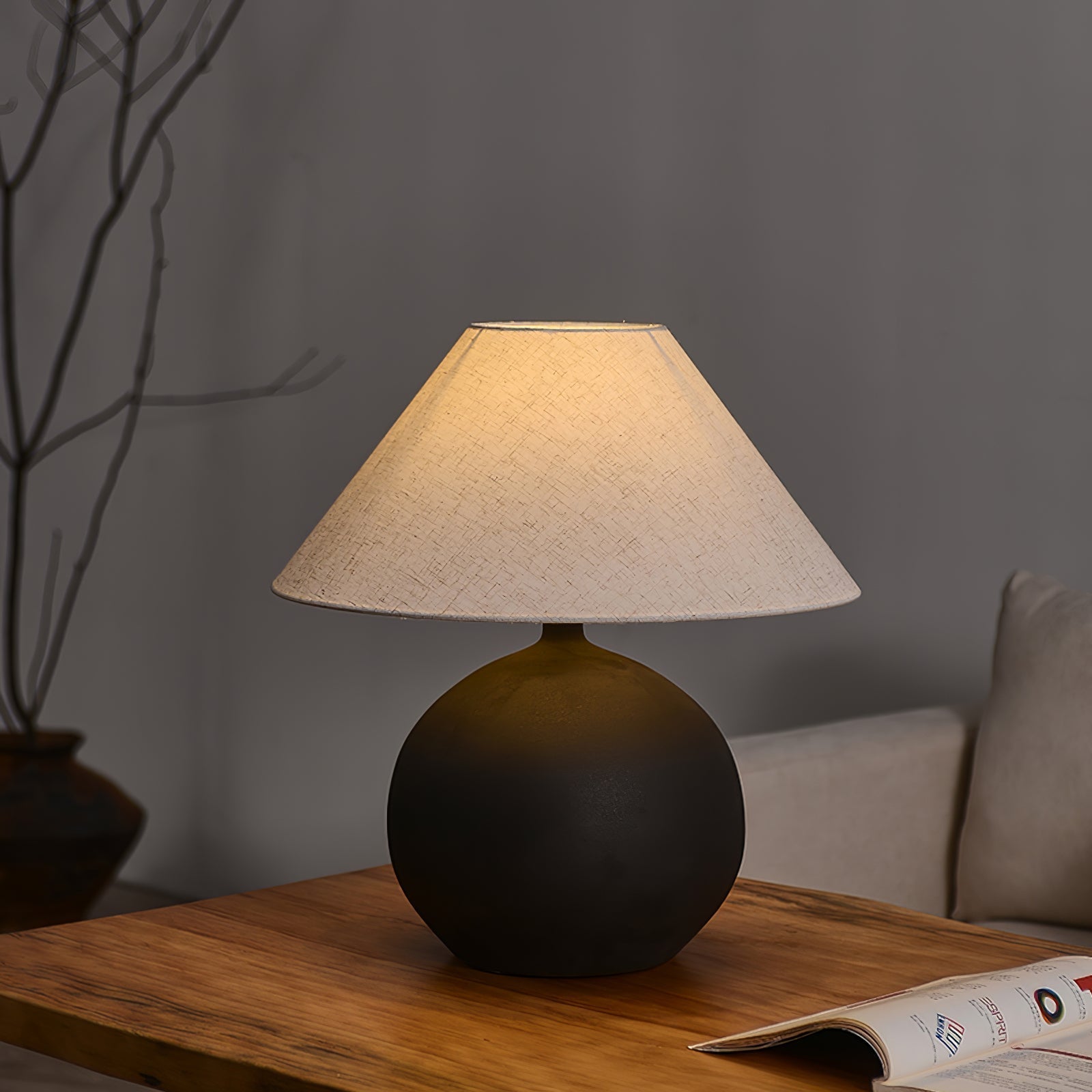Lampe Rechargeable en Céramique - Design Intemporel avec Abat-jour en Lin