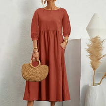 Robe Midi en A pour Femmes - Détails de Patchwork Élégants et Confortables