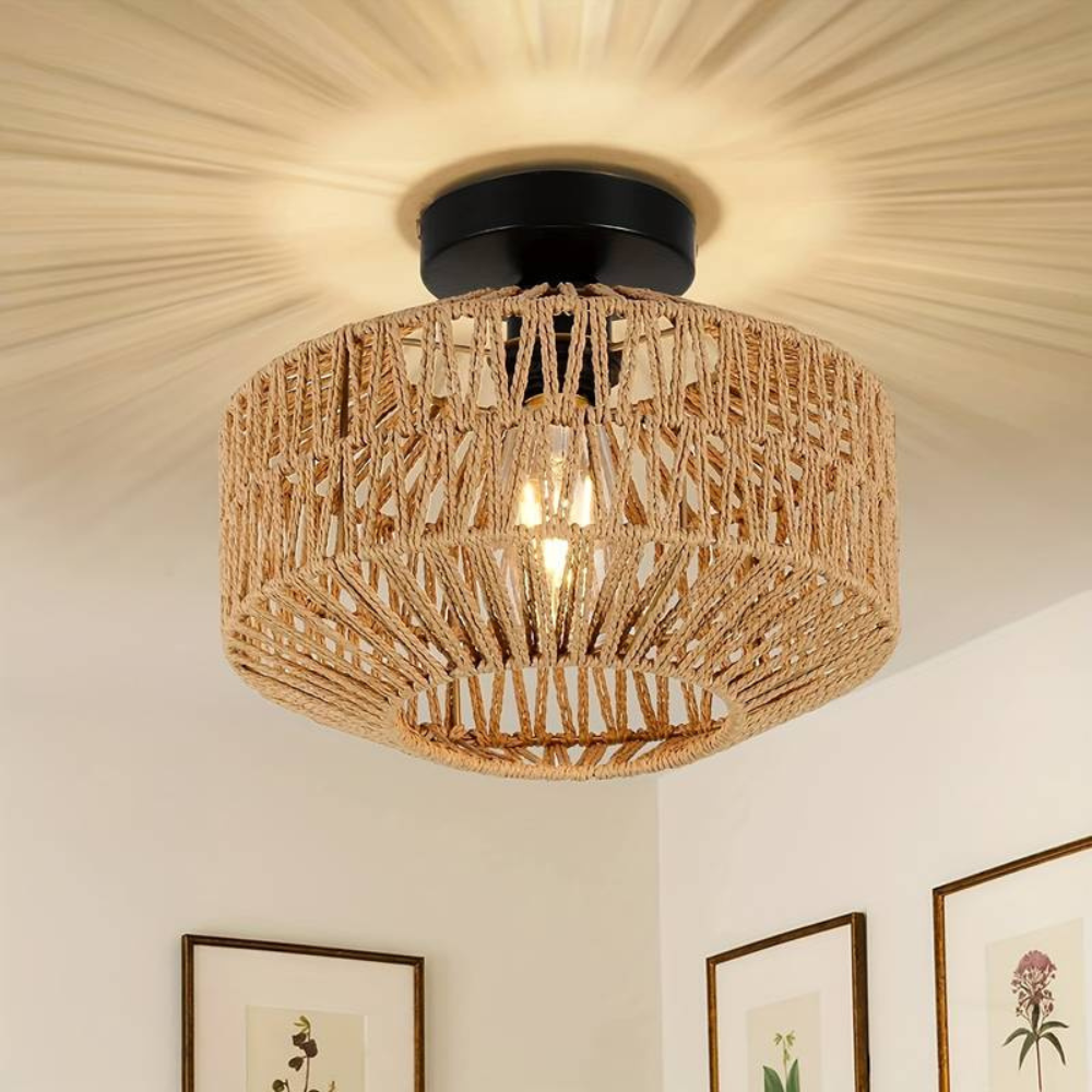 Lampe Plafonnier en Rotin - Style Boho Chic et Élégant