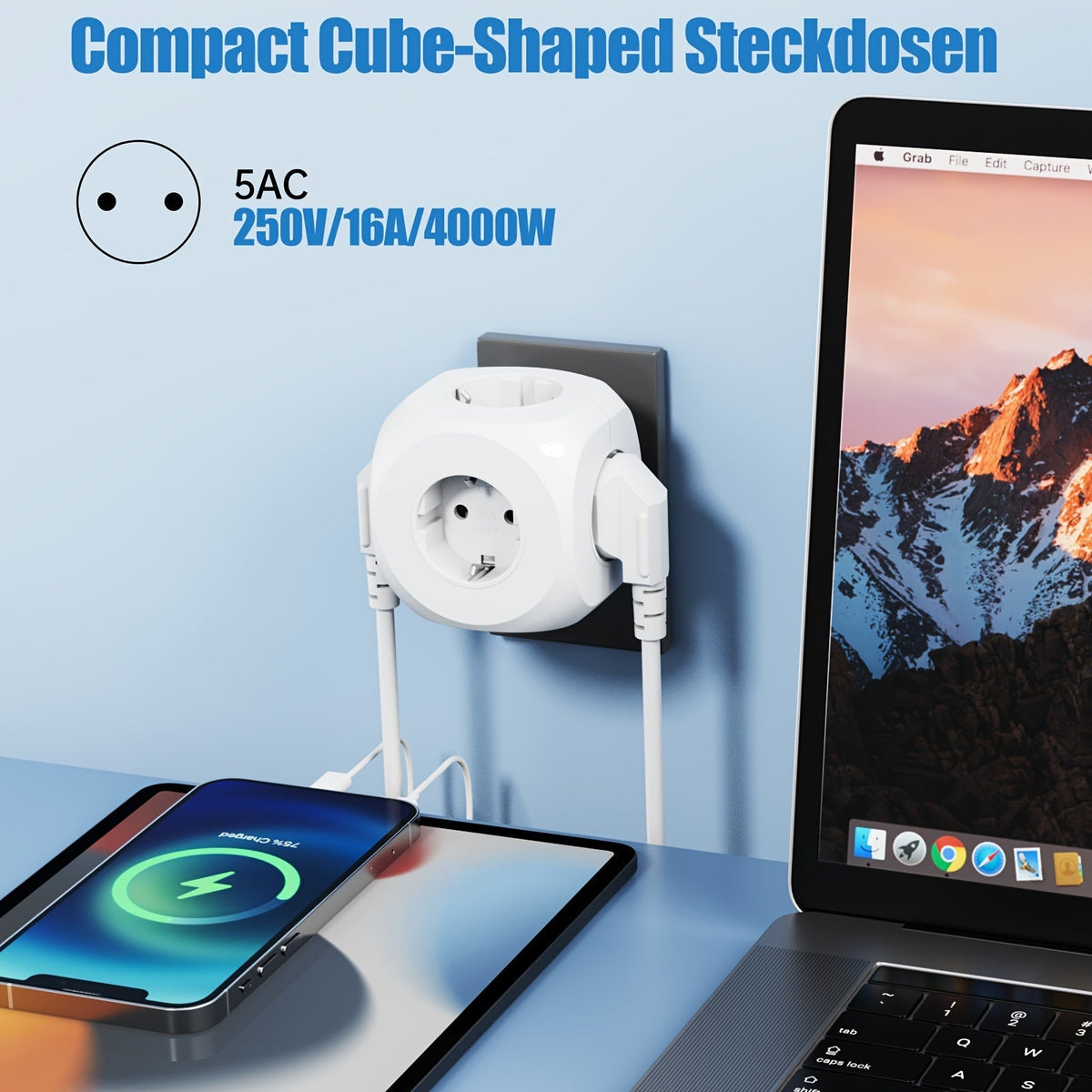 Cube de Prise Électrique Compact - Léger et Sûr pour Maison et Voyages
