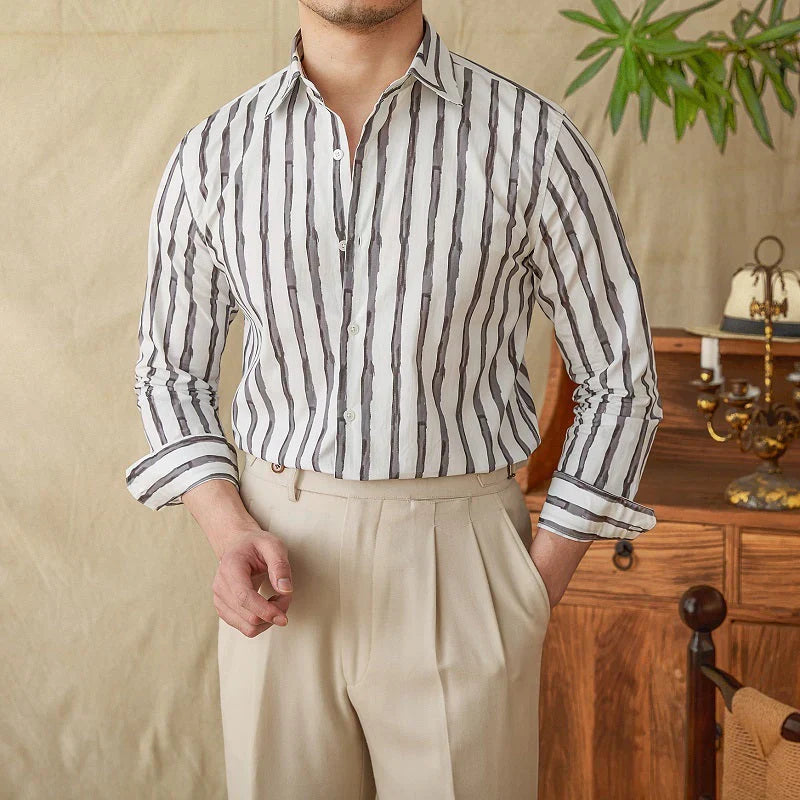 Chemise en Lin Mélangé à Rayures - Élégance Intemporelle et Confort Suprême