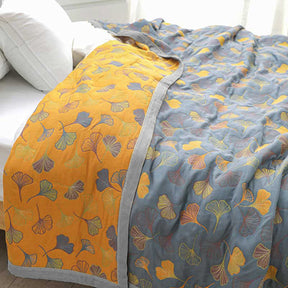 Linge de Lit en Coton Doux - Motif de Feuilles Élégant et Réversible