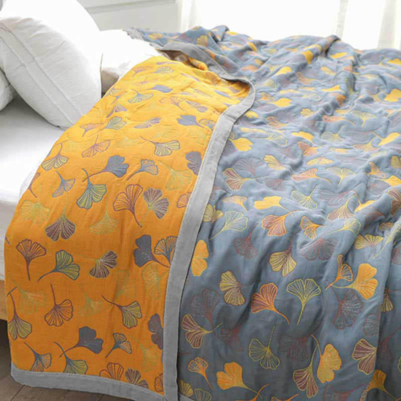 Linge de Lit en Coton Doux - Motif de Feuilles Élégant et Réversible