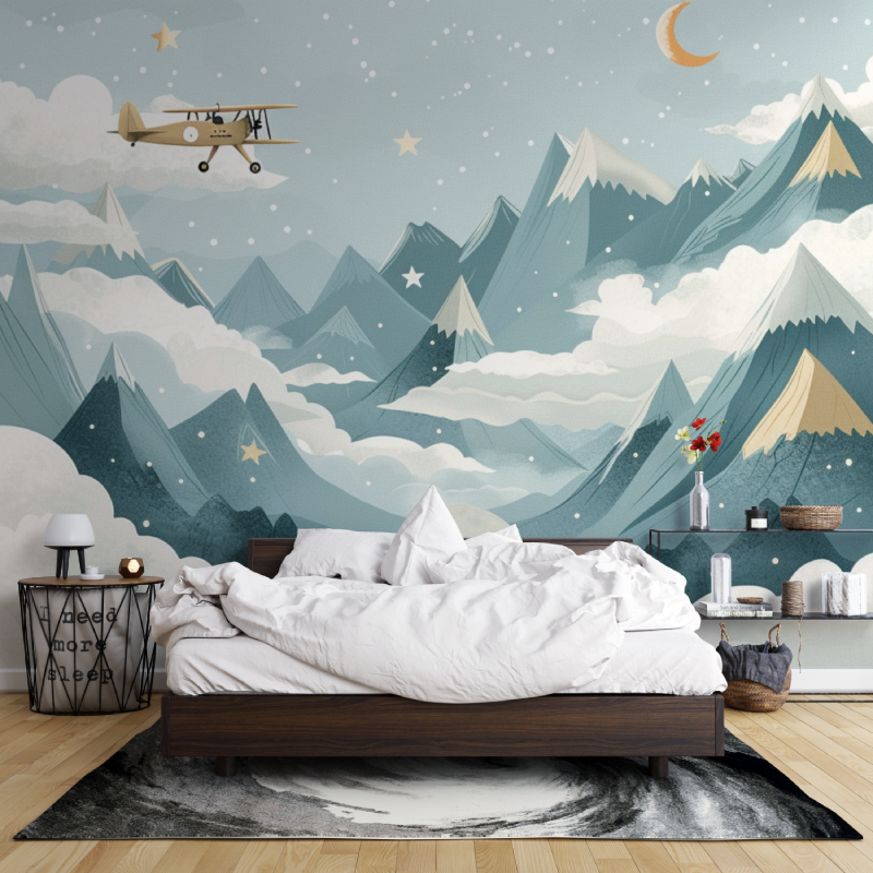 Papier Peint Panoramique Scandinave Montagne Enfant