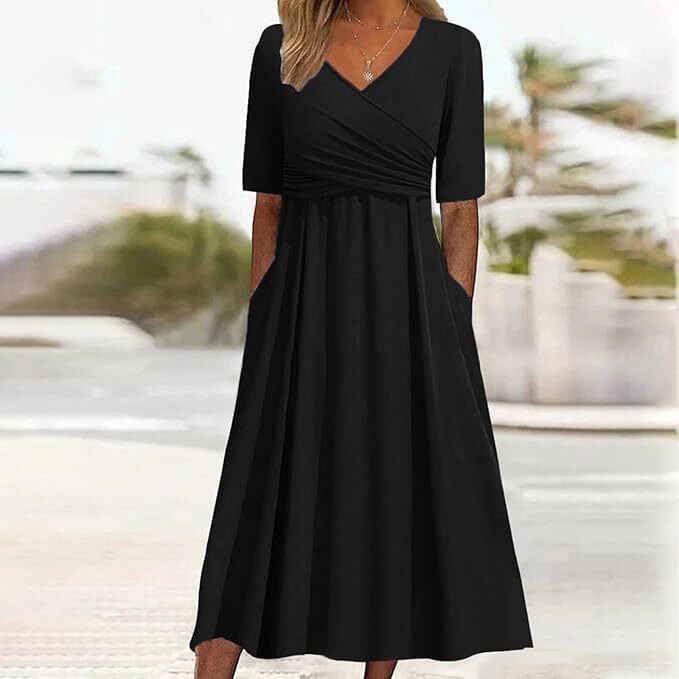Robe Vintage Femme Décolleté en V - Élégance Intemporelle et Confort Moderne