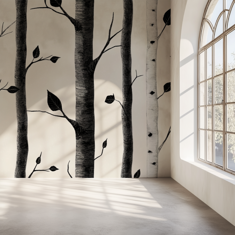 Birch Tree Black and White Wallpaper