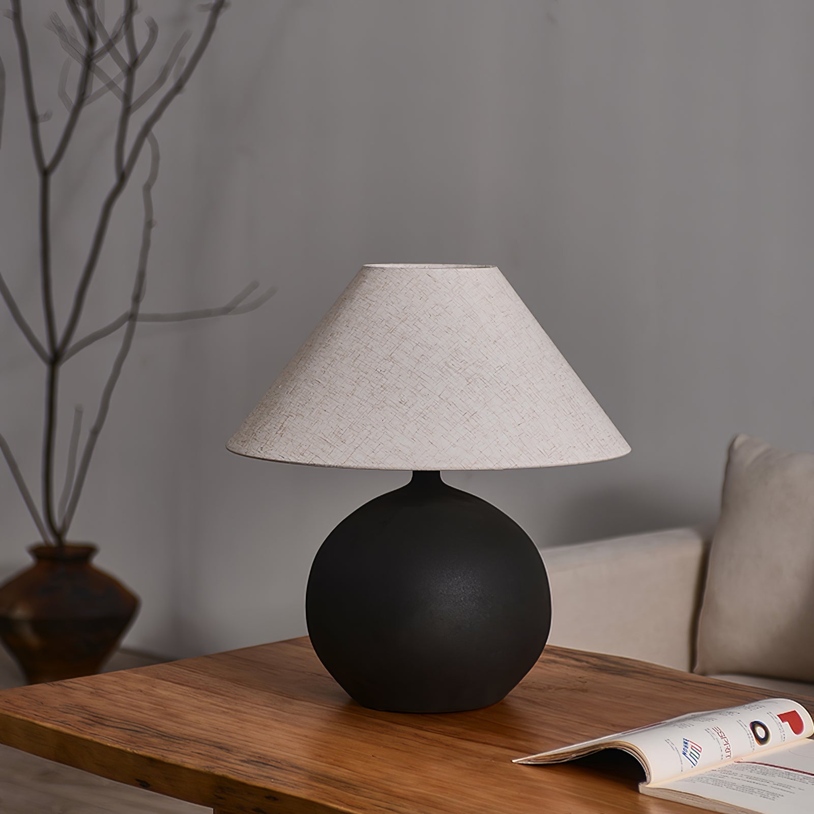 Lampe Rechargeable en Céramique - Design Intemporel avec Abat-jour en Lin