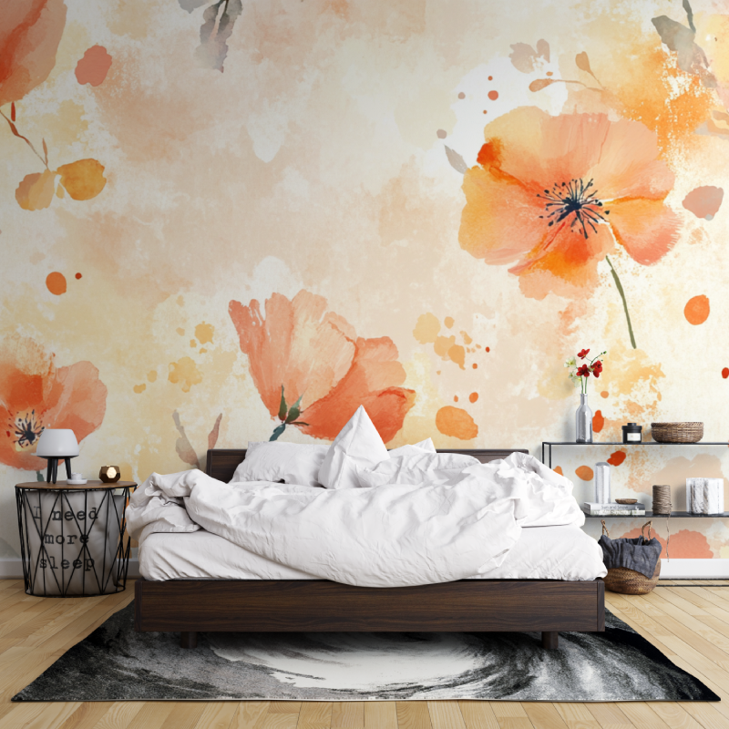 Papier Peint Aquarelle Fleurs Estivales En Dégradé Coloré