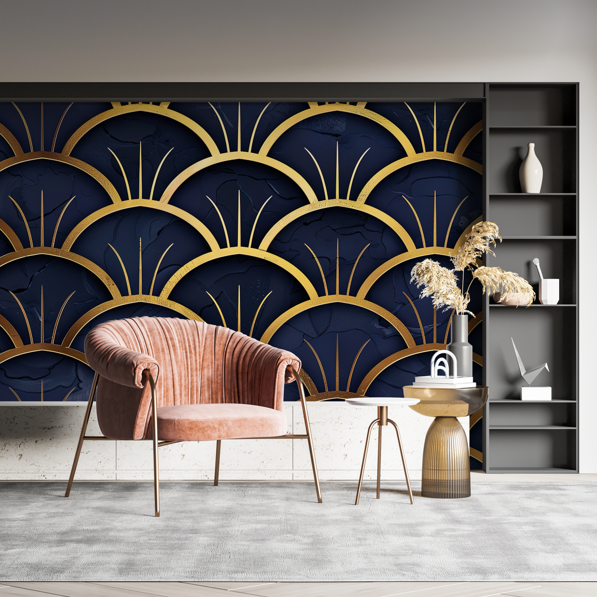 Decorative Blue And Gold Art Wallpaper