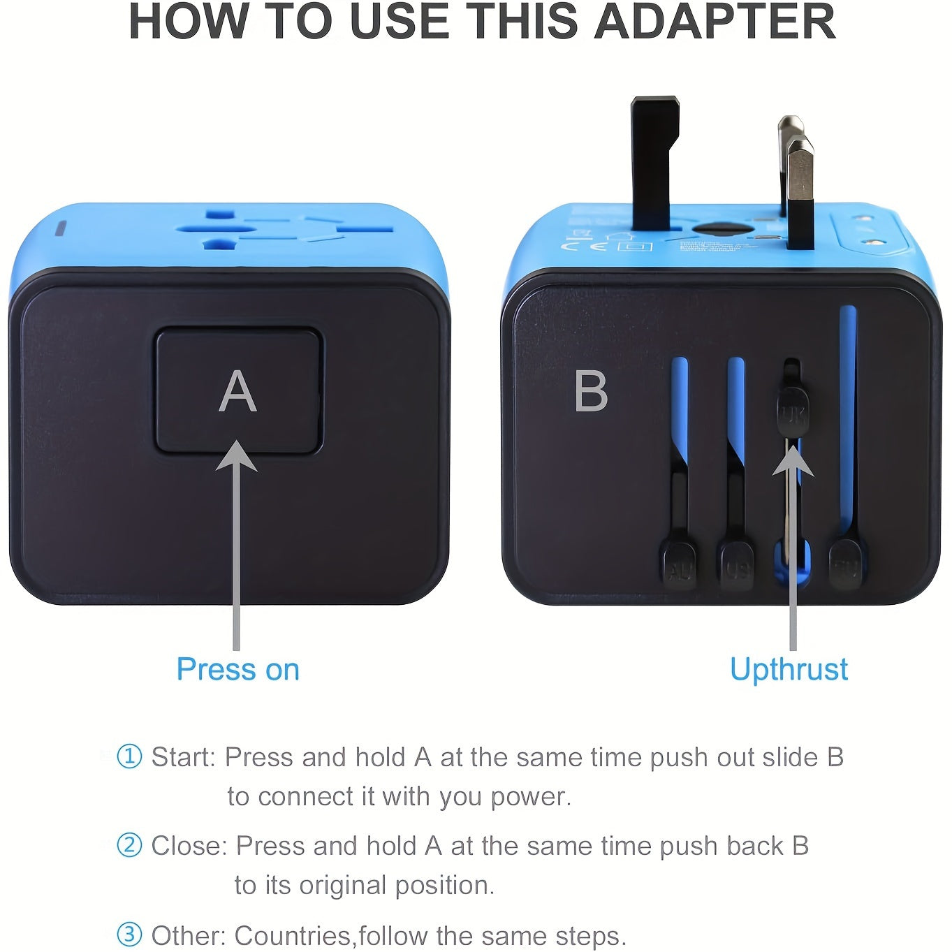 Adaptateur de Voyage Universel | 4 Ports USB et Type-C, Chargement Rapide
