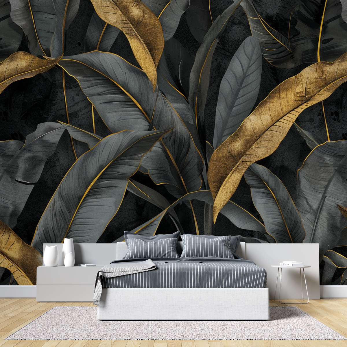 Banana Leaf Black and Gold Wallpaper