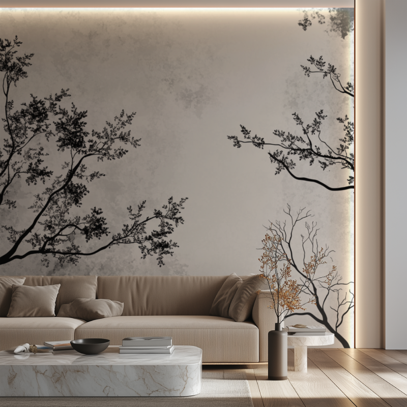 Black And White Tree Wallpaper Hallway