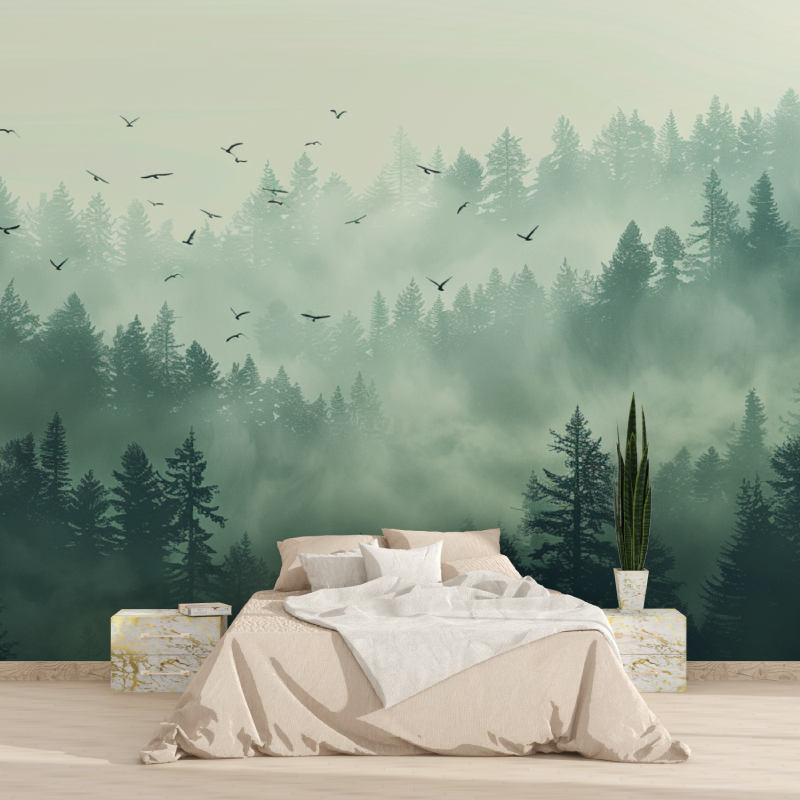 Papier Peint Brume Matinale Forêt