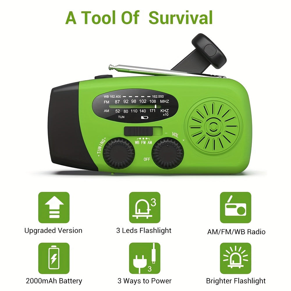 Radio d'Urgence Solaire et Manivelle - Compacte avec Power Bank et Lampe Intégrée