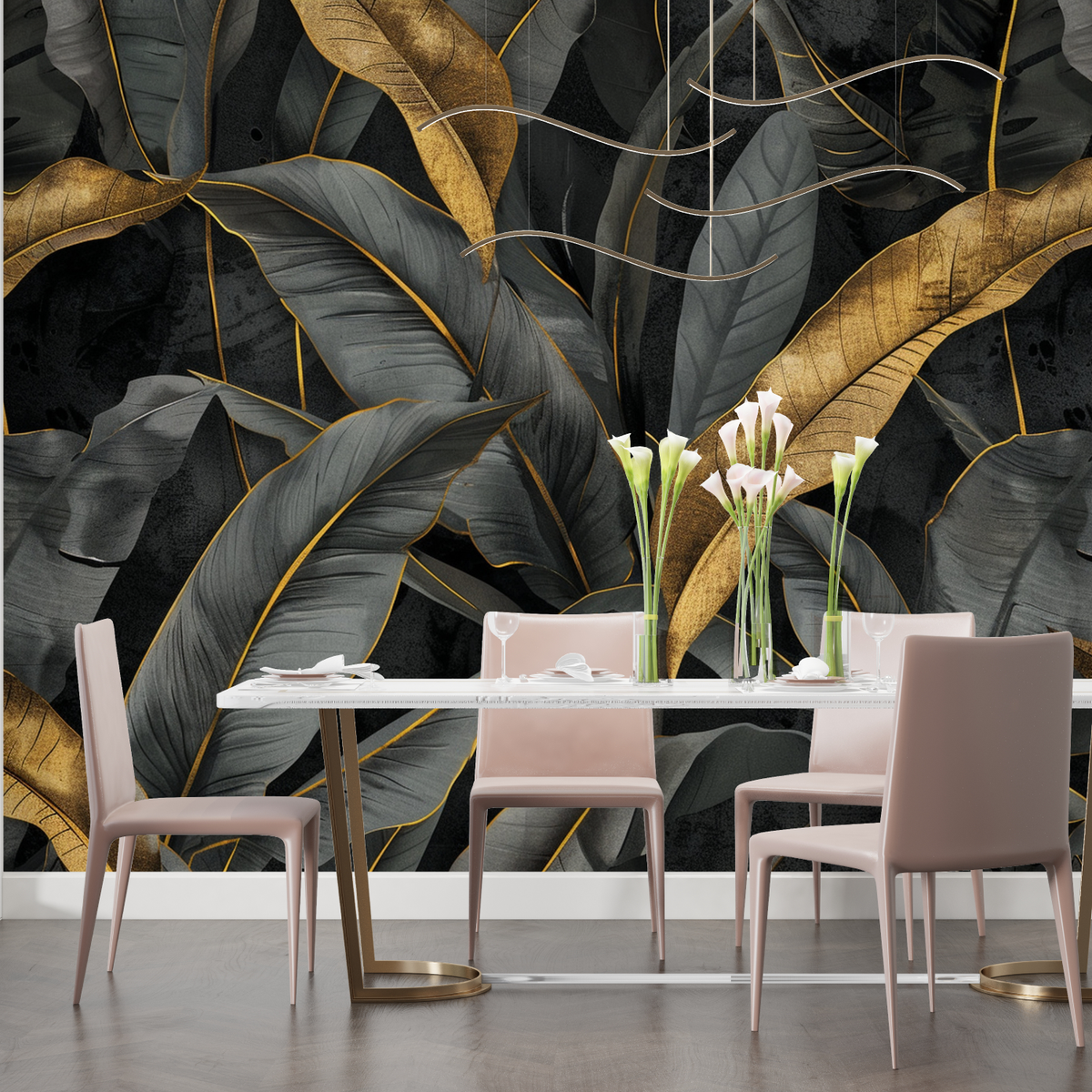 Banana Leaf Black and Gold Wallpaper