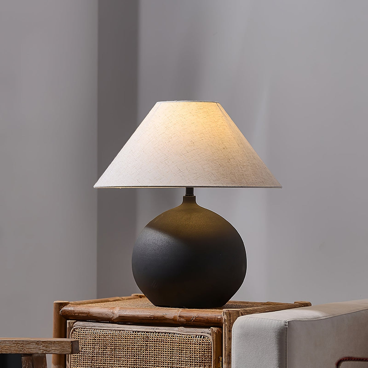 Lampe Rechargeable en Céramique - Design Intemporel avec Abat-jour en Lin