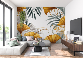 Mustard Yellow and Grey Wallpaper