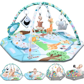 Tapis de Jeu Multifonction 8-en-1 - 6 Jouets Sensoriels Détachables et Doux