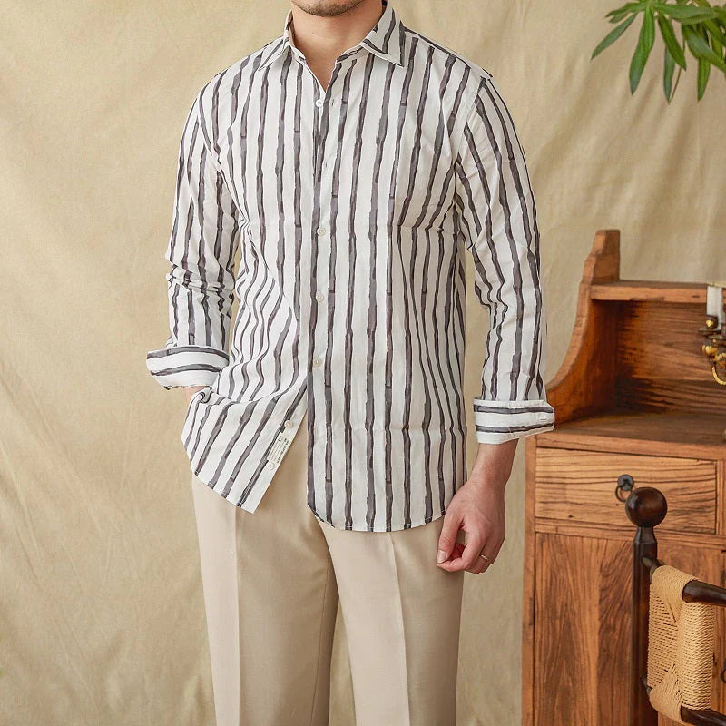 Chemise en Lin Mélangé à Rayures - Élégance Intemporelle et Confort Suprême