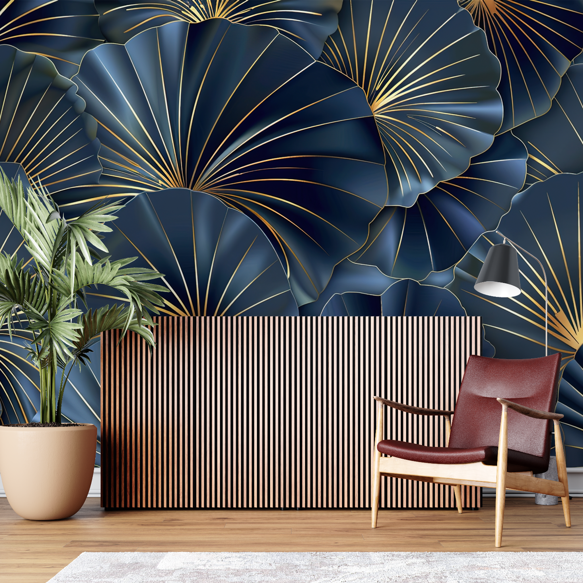 Art Deco Blue and Gold Wallpaper Design