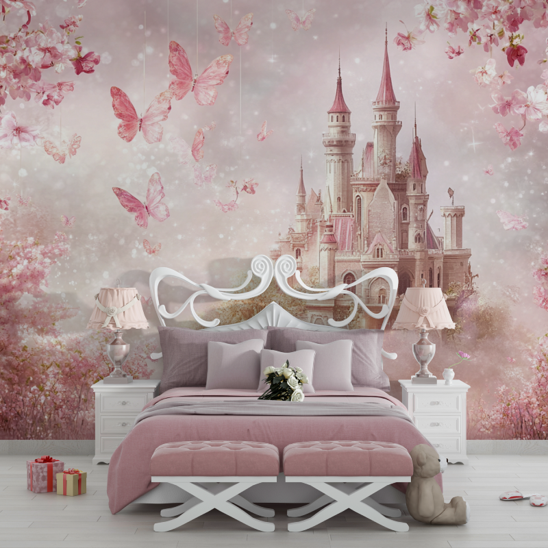 Papier Peint Princesse Ciel Fleuri et Château