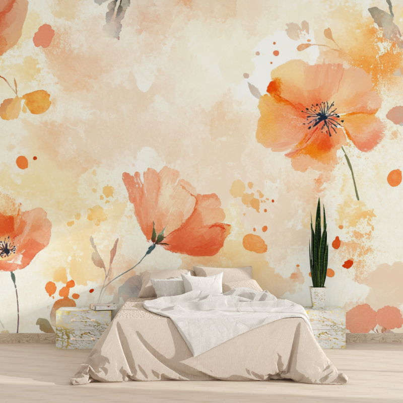 Papier Peint Aquarelle Fleurs Estivales En Dégradé Coloré