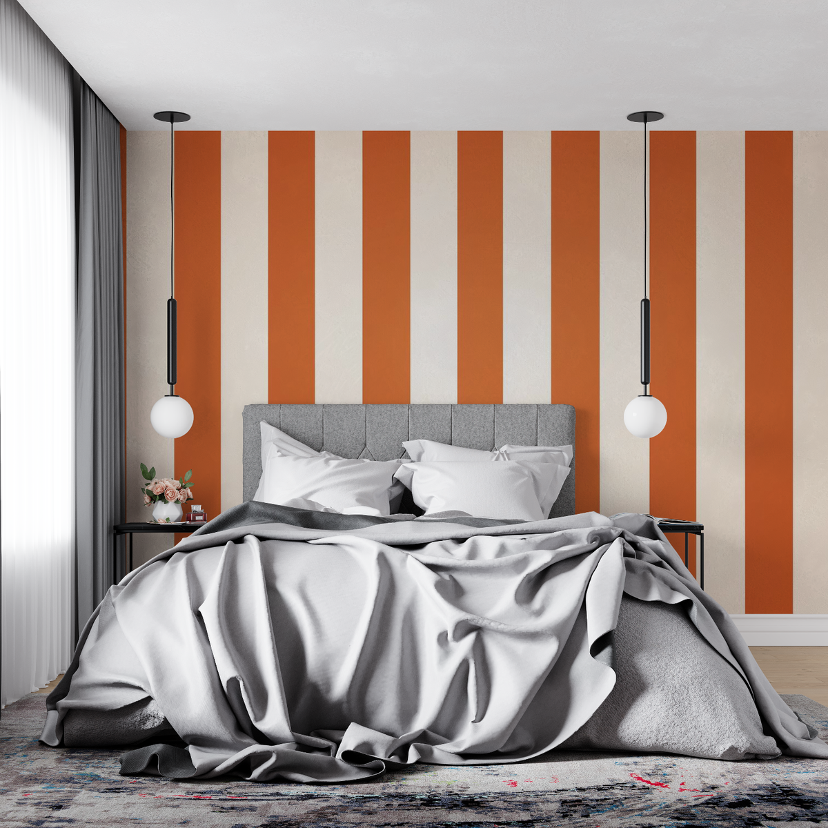 Papier Peint Rayure Orange