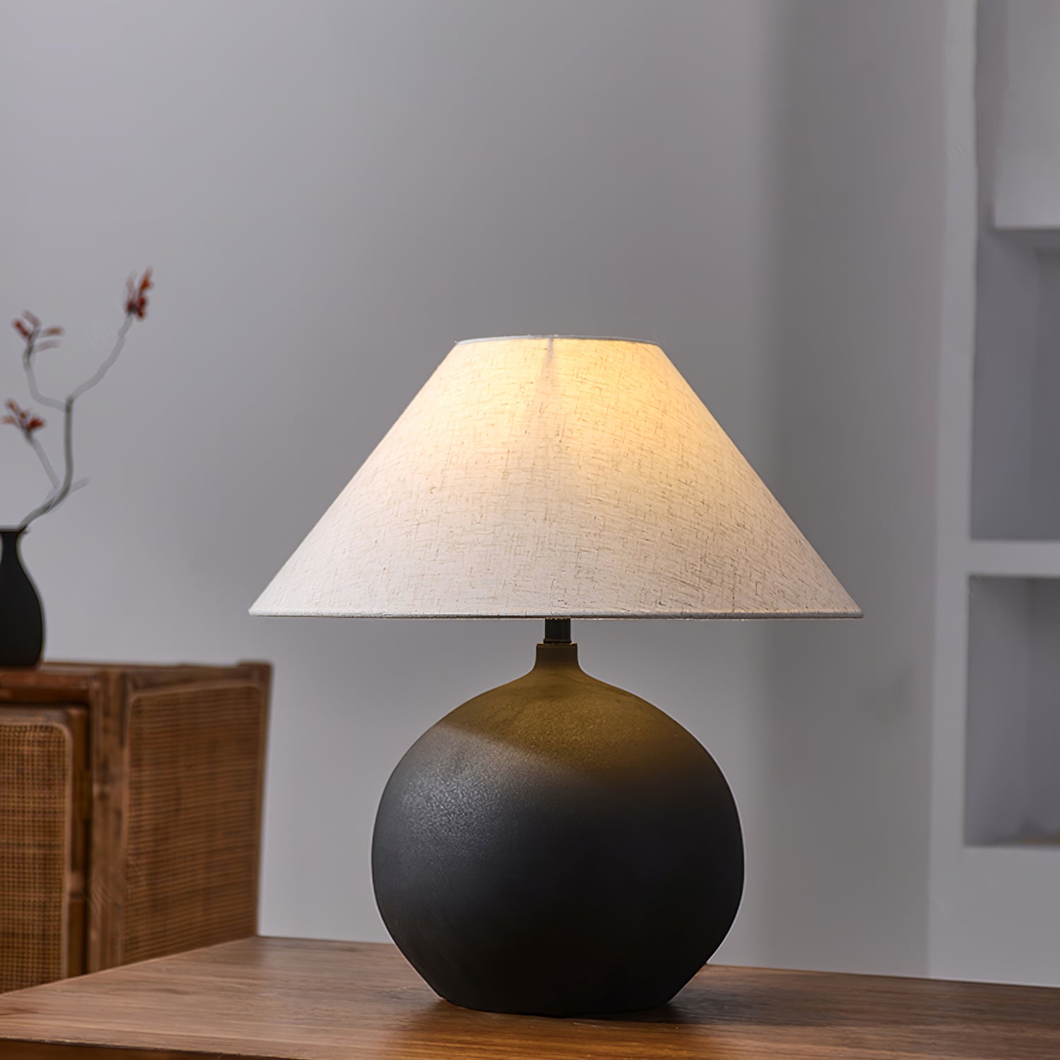Lampe Rechargeable en Céramique - Design Intemporel avec Abat-jour en Lin