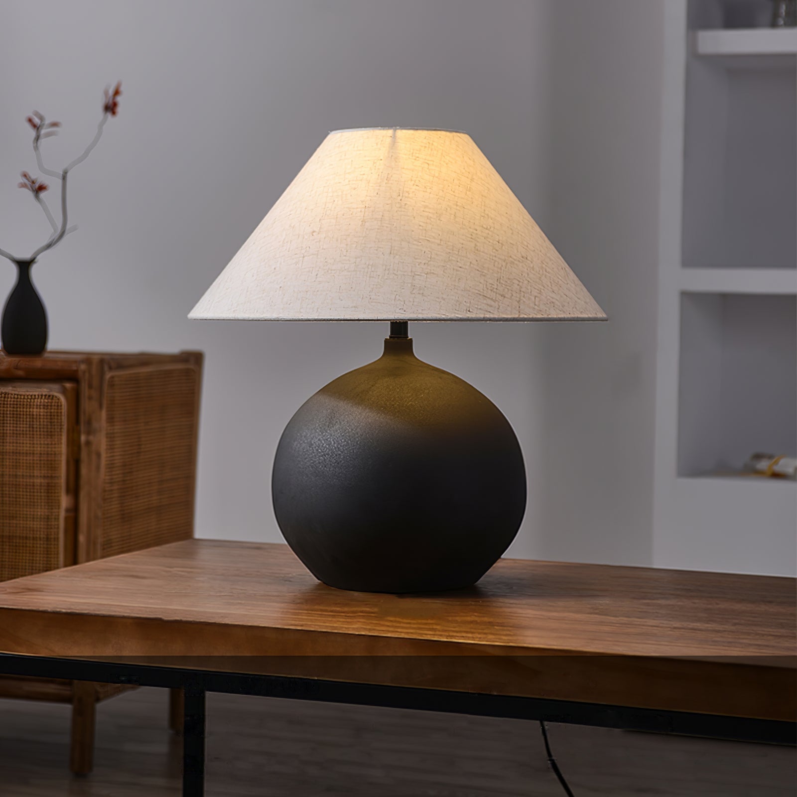 Lampe Rechargeable en Céramique - Design Intemporel avec Abat-jour en Lin