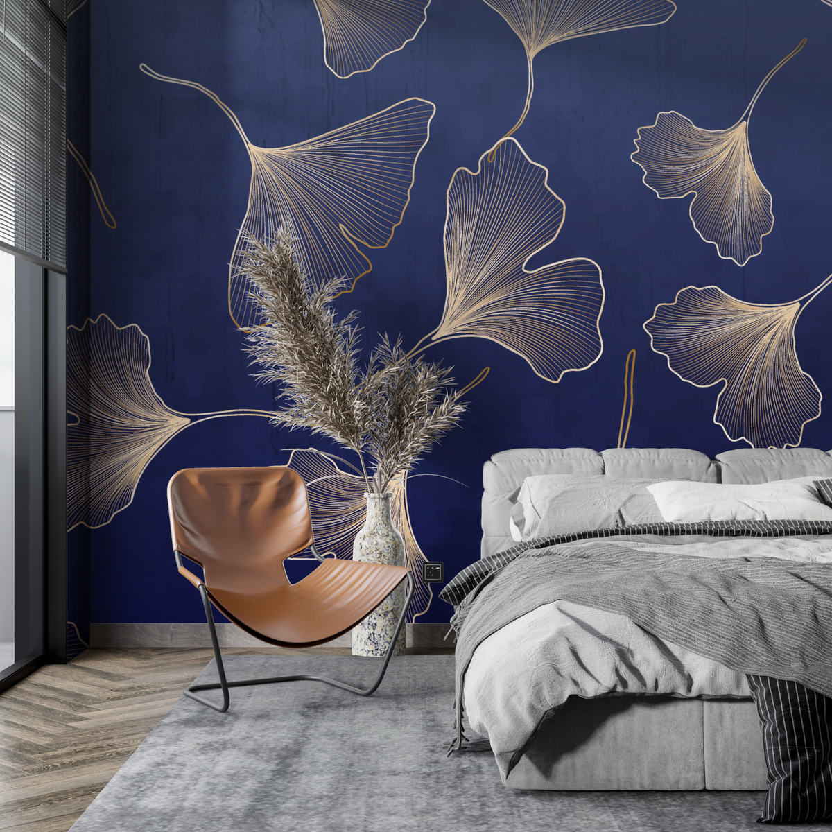 Papier Peint Ginkgo Bleu