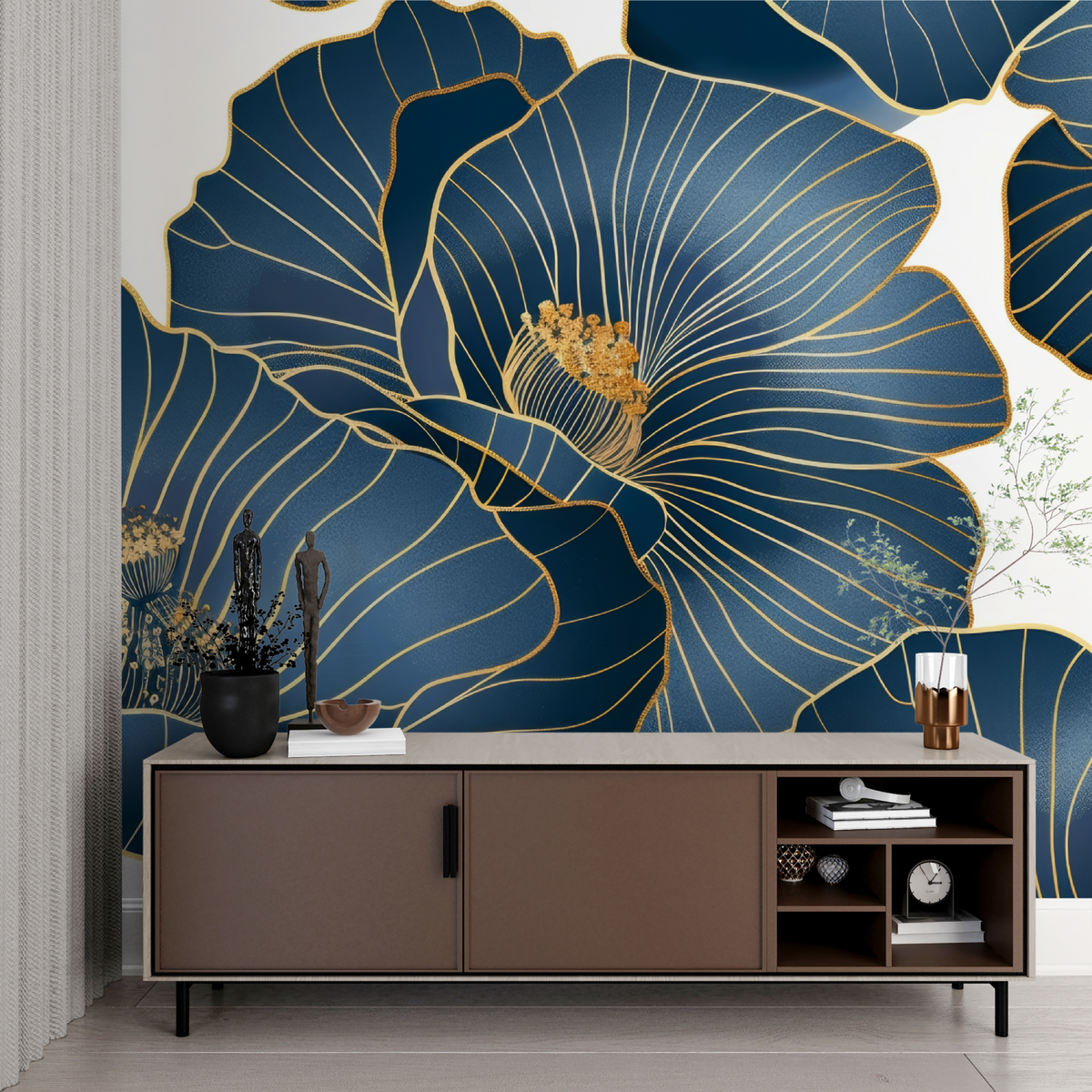 Papier Peint Art Déco Fleurs Dorées