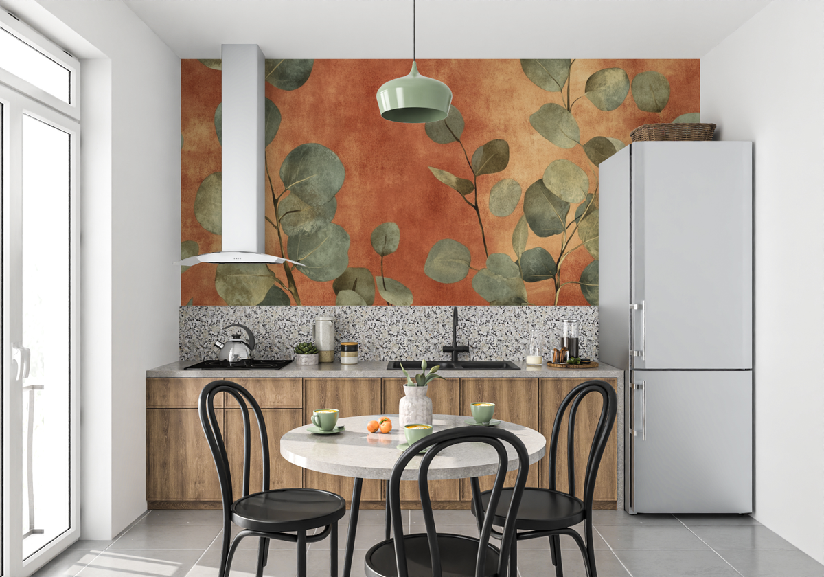 Terracotta And Stylised Eucalyptus Wallpaper