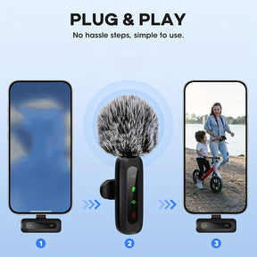 Microphone Lavalier Sans Fil USB-C - Design Compact pour Podcasts et Vlogs