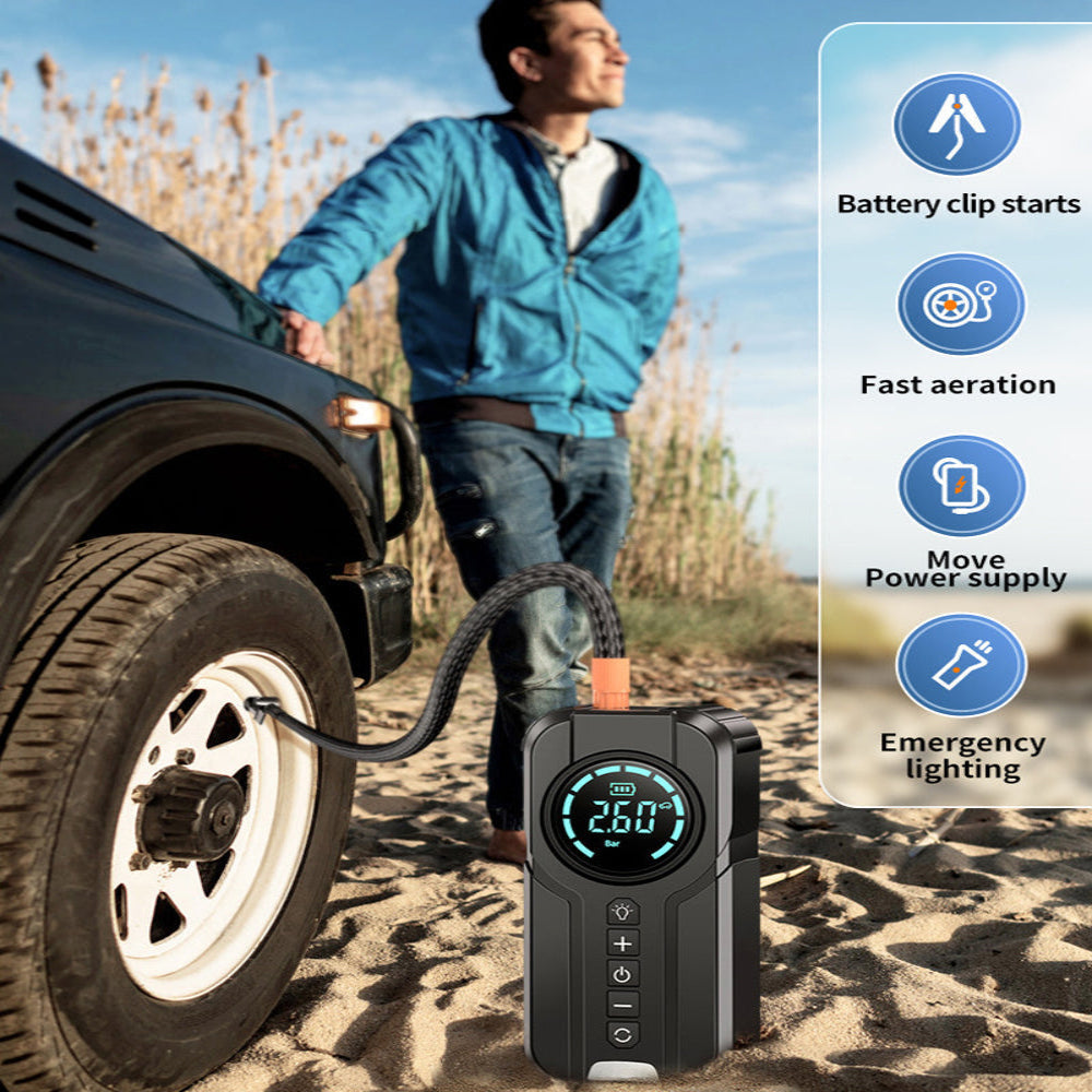 Compresseur d'air Portable pour Voiture - Gonflage Rapide et Démarreur de Secours