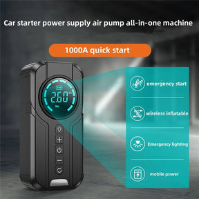 Compresseur d'air Portable pour Voiture - Gonflage Rapide et Démarreur de Secours
